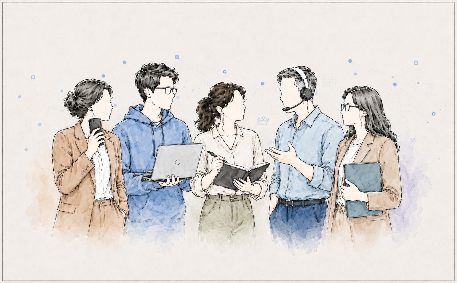 Five professionals representing different kinds of work